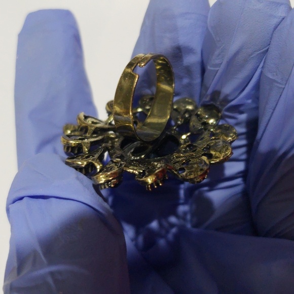 Vintage Peacock Ring – Black Gemstones & Center Stone – Adjustable Women Jewelry - Picture 6 of 9